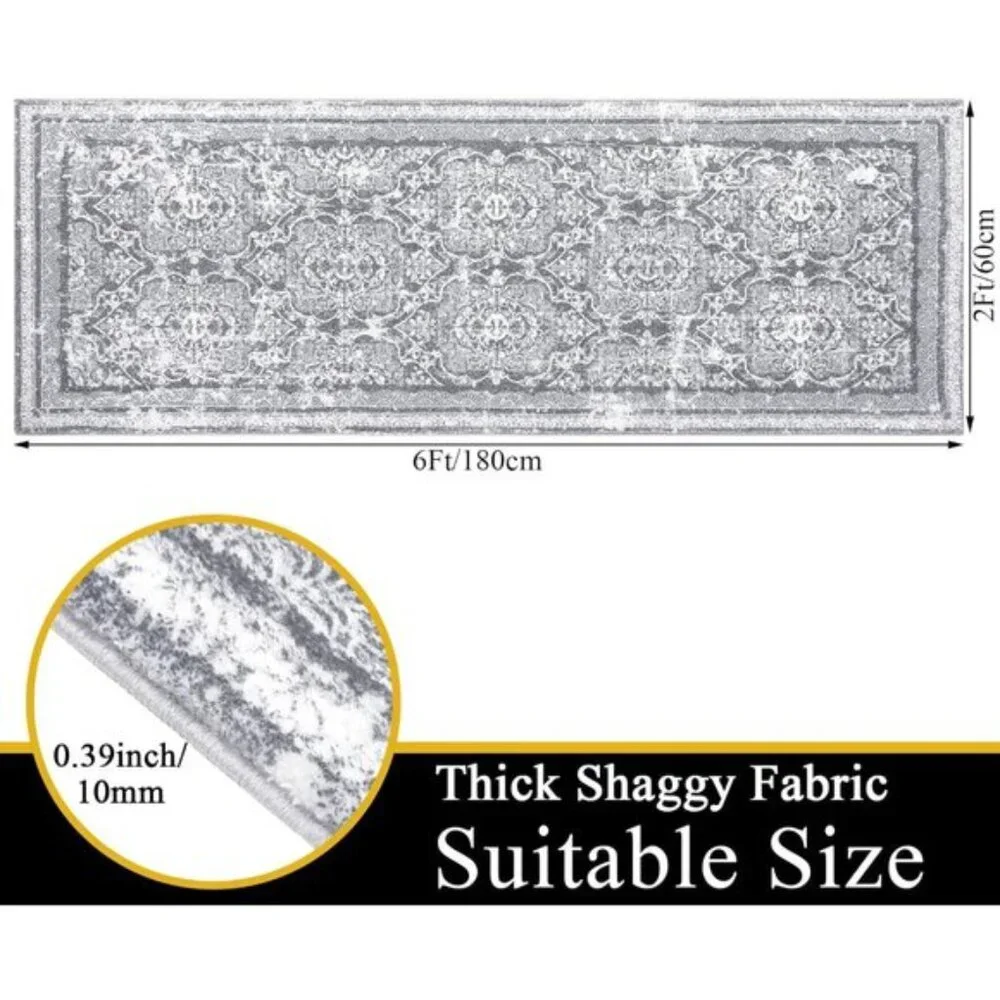 2x6 Grey Hallway Runner Rug, Soft Shaggy Washable Non-Slip Rug for Entry & Home